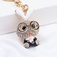 1PC Rabbit Keyring Keychain Shiny Rhinestone Metal Hollow Key Chain for Purse Handbag Decor Charm Bunny Pendant Jewelry Gifts