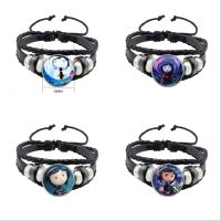 New Fashion Coraline Photo Cabochon Glass Dome Tibet Round Black Leather Bracelet Bangle For Women Mens Gift