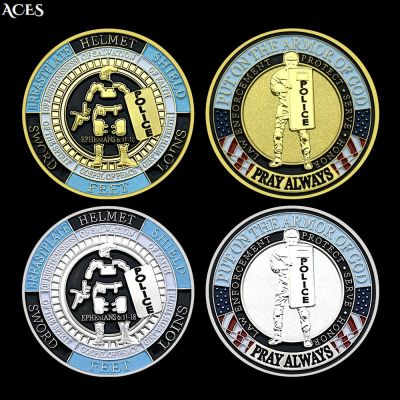 Put On The Whole Armor Of God Modern Version Coin Police Commemorative Medal Challenge Coin In Capsule Home Decoration