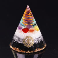 Orgonite Pyramid Amethystine Point In Gold Circle With Colourful Stone And Obsidian Natural Crystal Emf Protection Orgone Energy