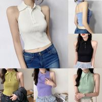 ?พร้อมส่ง?เสื้อแขนกุด สีพื้น เสื้อคอปก เสื้อกล้ามคอปก แฟชั่นสำหรับผู้หญิง เรียบหรู เสื้อกล้าม แขนกุด 007