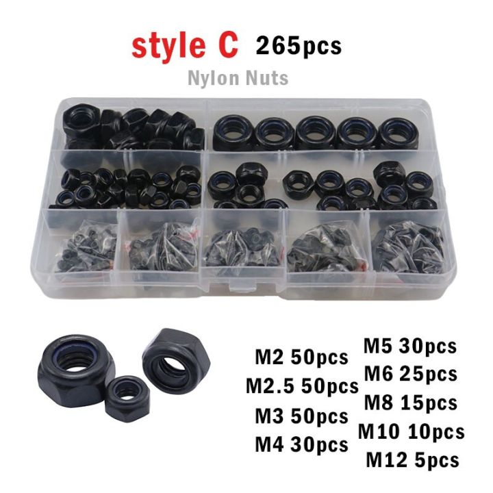 265-162pcs-m2-m2-5-m3-m3-5-m4-m5-m6-m8-m10-m12-304-stainless-steel-black-nylock-nut-locknut-hex-nylon-insert-self-lock-nut-set-nails-screws-fasteners