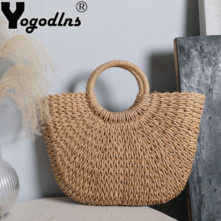 Yogodlns Half Moon Rattan Straw Handbags For Women Summer Beach