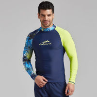 Mens Long Sleeve Rashguard Swim Shirt UV Sun Protection UPF 50+ Compression Colorblock Print T-Shirt Performance Fit Skin Lycra