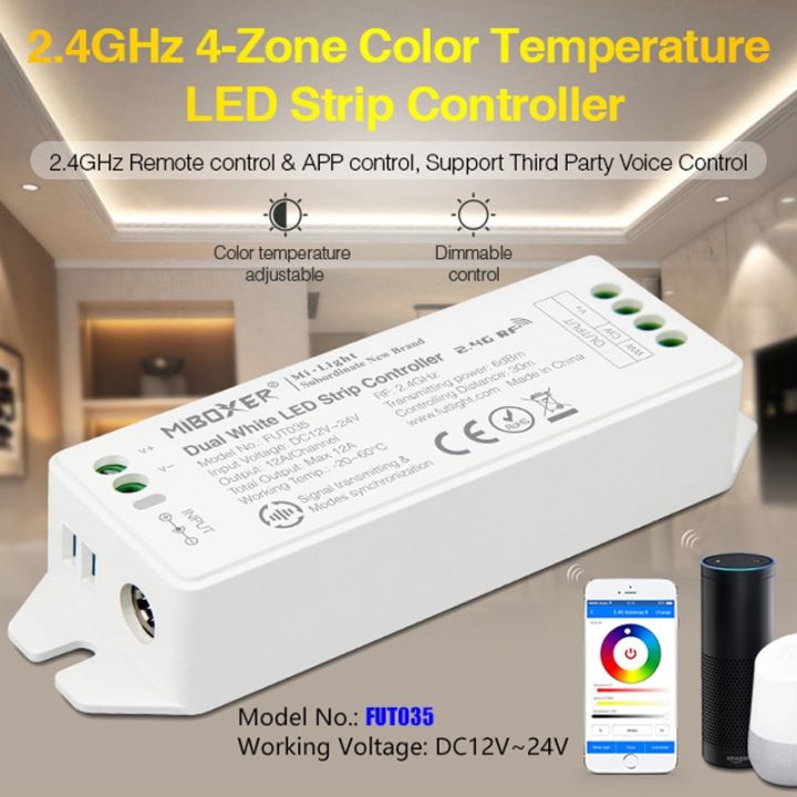 อัพเกรดใหม่2.4GHz 4-Zone อุณหภูมิสี LED Strip Controller DC12 ~ 24V Smart Dimmer 12A/ช่องสามารถ APP/เสียง/รีโมทคอนโทรล