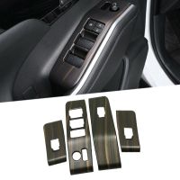 1 Set Window Lift Switch Button Panel Trim Cover Frame Sticker Fit For Toyota Highlander 2020 2021 2022 LHD Wood Grain Style ABS