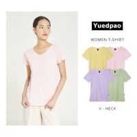 Yuedpao เสื้อยืดผู้หญิงคอวี ทรงเข้ารูป ไม่ย้วย ไม่หด ไม่ต้องรีด ใส่สบาย basicstyle สีพื้นคอวีผู้หญิง 4 สี