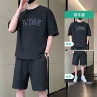 【hot seller】 Suede short-sleeved suit mens ins plus fat size trendy brand loose handsome half-sleeved T-shirt a set of summer clothes