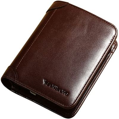 （Layor wallet）กระเป๋าสตางค์ผู้ชาย39; S,กระเป๋าสตางค์ RFID หนังพับสามทบแท้พร้อมหน้าต่าง ID และกระเป๋าใส่บัตรเครดิต