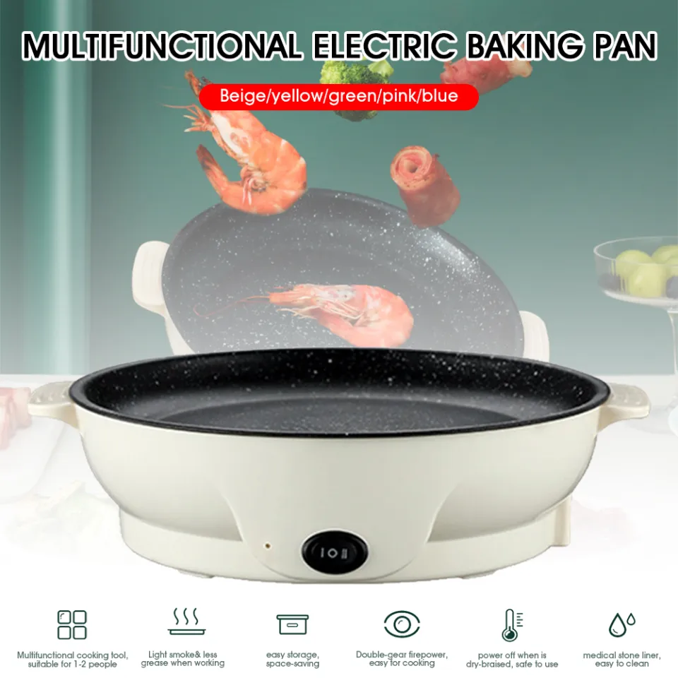 220V Multifunction Electric Frying Pan Skillet Non-Sticky Grill Fry Baking  Roast Pan Cooker Barbecue Cooking Kitchen Tool EU