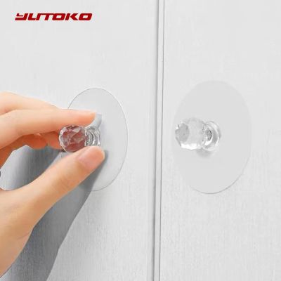 【LZ】☁  4PCS Transparent Crystal Door Knobs Cabinet Drawer Door Knobs Handles Self-adhesive Handle with Hooks Function Door Wall Decor