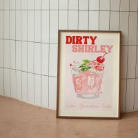 2023 ▼▣┇ Funky Pink Cocktail Print Trendy Retro Dirty Shirley Quote Poster Preppy Aesthetic Wall Art Canvas Painting Bar Kitchen Decor