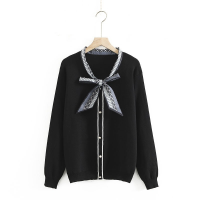 【มีไซส์ใหญ่】Plus Size XL-4XL Womens False Button Slim Sweaters Long Sleeved Knitted Pullovers with Bow Tie Vintage Outerwear