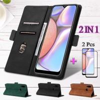 2 IN 1สำหรับ Samsung Galaxy A10S เคสที่ใส่บัตรหนังพร้อมหน้าจอเซรามิกสองชิ้น