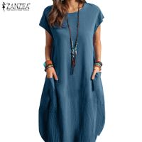 COD DSFGRDGHHHHH ZANZEA Women Summer Pure Cotton Solid Color Daily Casual Dress