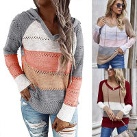 【cw】 Cross-Border Europe and America 2021 Autumn and Winter Foreign Trade Womens Clothing Long Sleeve Loose Hollow Knitted Sweater Hoodie ！