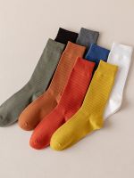 Mens 100% Cotton Thick Business Casual Socks Men Solid Color Harajuku Vertical Striped Deodorant Long Socks 5 Pair