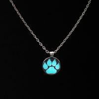 Stainless Steel Glow In The Dark Pet Dog Cat Animal Paw Pendant Necklace For Women Retro Heart Cross Choker Chain Jewelry