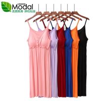 COD SDFGDERGRER READY STOCT Plus Size Pajamas Casual Dress Corset Home Wear Modal Womens Wear Without Steel Ring with Chest Pad Loose Elastic Plain Solid Color Dress