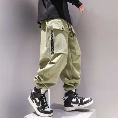 HOUZHOU กางเกงคาร์โก้เกาหลีสำหรับผู้ชาย,กางเกงวอร์ม Streetwear ขนาดใหญ่กว่าตัวญี่ปุ่นกางเกงฮาราจูกุใส่วิ่งลำลองฮิปฮอปกางเกงขายาวทรงทันสมัยเคป๊อป