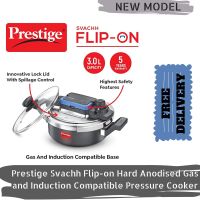 Prestige Svachh Flip-on Hard Anodised Gas and Induction Compatible Pressure Cooker 22cm with Glass Lid, 3 Litre -Black(20160)