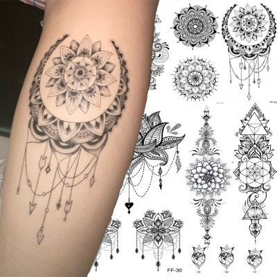 【YF】 Mandala Flower Waterproof Temporary Tattoo Sticker Black Large Body Art Water Transfer Fake Tattoos Women 1PCS