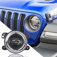 Gucanou ไฟตัดหมอกหน้า LED 4นิ้ว,ไฟตัดหมอก DRL พร้อมรัศมีสีขาวสำหรับ Jeep Wrangler JK 2ประตู2ชิ้น