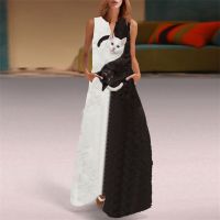 COD DSFGRDGHHHHH V-Neck Long Flower Dress Casual Elegant Slim Dress Beach Fashion Dress Sun Dress V-Neck Ladies Summer Mini Dress Cute Cat