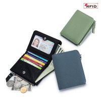 Genuine Leather RFID Short Wallets Card Holder Bag Portable Cowhide Small Zipper Money Coin Purse For Men Women Earphone Pouch C