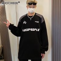 MAYCHEER   สเวตเชิ้ตแบบสวมหัวคอกลมใหม่เสื้อสเวตเตอร์มีข้อความออกแบบแฟชั่นของผู้ชายความรู้สึก