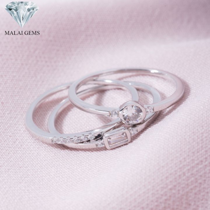 malai-gems-แหวนเพชร-3-วง-เงินแท้-925-เคลือบทองคำขาว-ประดับเพชรสวิส-cz-รุ่น-221-r20358-แถมกล่อง-แหวนเงินแท้-แหวนเงิน