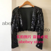 Sequins Patch Jacket Women Spring Long Sleeve Gold Silver Shiny Crop Top Dance Party Korean Slim Open Stitch Female