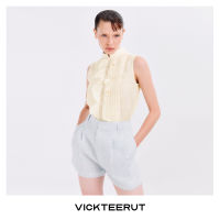 VICKTEERUT (ราคาปกติ 5,950-.) Sleeveless Tuck Pleat Blouse with Frill Detailเสื้อแขนกุด ตีเกล็ด ตกแต่งระบาย