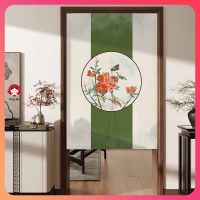 Door Curtain Feng Shui Japanese Style Hanging Modern Chinese Flower Bird [Thickened High Quality] Customized Size Cotton Linen Fabric Kitchen Partition Bathroom Study Bedroom Decorative