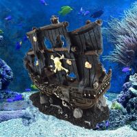 Artificial Aquarium Sunk Boat Decoration Fish Tank Ancient Wreck Ship Ornament Hiding Cave for Fish Shrimp Rock Acuarios Decor