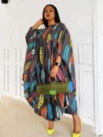 [COD] Loose Beach Dresses Dashiki Abaya Print Kaftan Robe Batw Sleeve Ankara African