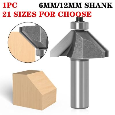 1PC 6mm 12mm Shank Chamfer Cutter Router Bits สําหรับไม้ 45 Deg CNC เครื่องมืองานไม้ 2 ขลุ่ย Endmill