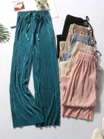 Summer Wide Leg Pants For Women Casual Elastic High Waist 2020 New Fashion Loose Long Pants Pleated Pant Trousers Femme