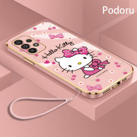 เคส Samsung A73 5G ชุบทองเรียบง่ายสุดหรูเคสโทรศัพท์ Hello Kitty เคสซิลิโคนเนื้อนิ่ม