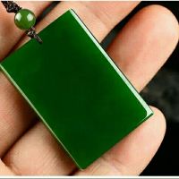 Natural Laokeng Xinjiang Hotan jade Jasper Wushi pendant jade pendant mens and womens spinach green peace card QHF1