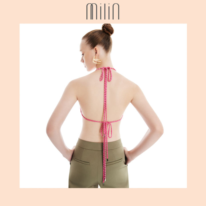 milin-ruched-with-string-tie-velvet-bra-top-เสื้อสายเดี่ยวกำมะหยี่แต่งรูดแบบผูกได้-lusty-top