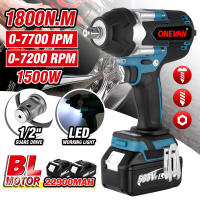 บล็อกไฟฟ้า ONEVAN 1/2 In 3-Gear ประแจไร้สายเครื่องมือ1800N.M แรงบิดสูง Brushless ประแจผลกระทบไฟฟ้าไขควงเครื่องมือไฟฟ้าสำหรับ Makita 18โวลต์แบตเตอรี่