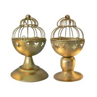 Antique Candle Lantern with Handle Metal Decorative Hanging Lantern Birdcage Gold Candleholder for Patio Tabletop