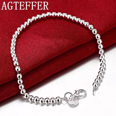 AGTEFFER New 925 Sterling Silver Bracelet 4mm Round Ball Beads Bracelet For Woman Girls Lover Jewelry Gift