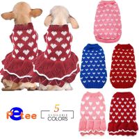 ZZOOI Pet Clothes for Small Dogs Winter Warm Cat Sweater Dress Puppy Love Pattern Small Lace Skirt Clothing Pet Pullover Outfit