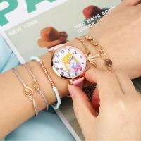 Popular Japan Anime Fashion Quartz Watch With Bracelet Luxury Pink Dial Slim Leather Band Women Watches Gift Set For Women Girls