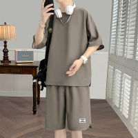 Spot Summer Douyin Explosion Set MenS Japanese Hong Kong Style Solid Color, Simple, Fashionable Leisure Versatile Two