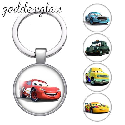Disney Pixar Cars Lightning McQueen Mater Jackson glass cabochon keychain Bag Car key chain Ring Holder Charms keychains gift Key Chains
