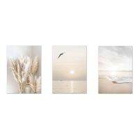 3Pcs Beige Grass Sunset Beach Palm Tree Canvas Painting Nordic Posters and Prints Wall Pictures for Living