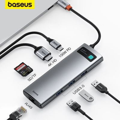 Baseus เครื่องอ่าน USB USB C ฮับ USB USB ไปยัง USB ที่เข้ากันได้ HDMI หลายช่อง RJ45ตัวอ่านอะแดปเตอร์ OTG ตัวแยก USB สำหรับศูนย์แมคบุ๊กโปรแอร์ Feona